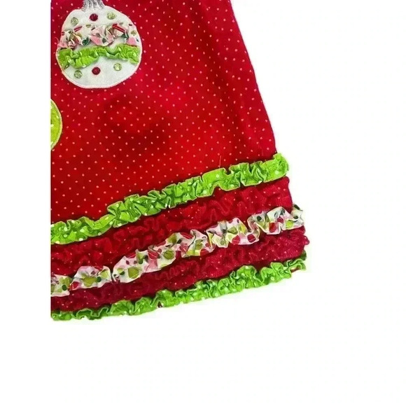 Girls Christmas Ruffles Red Dress Jumper Pinafore Size 4 Rick Rack Polka Dots - Picture 3 of 10